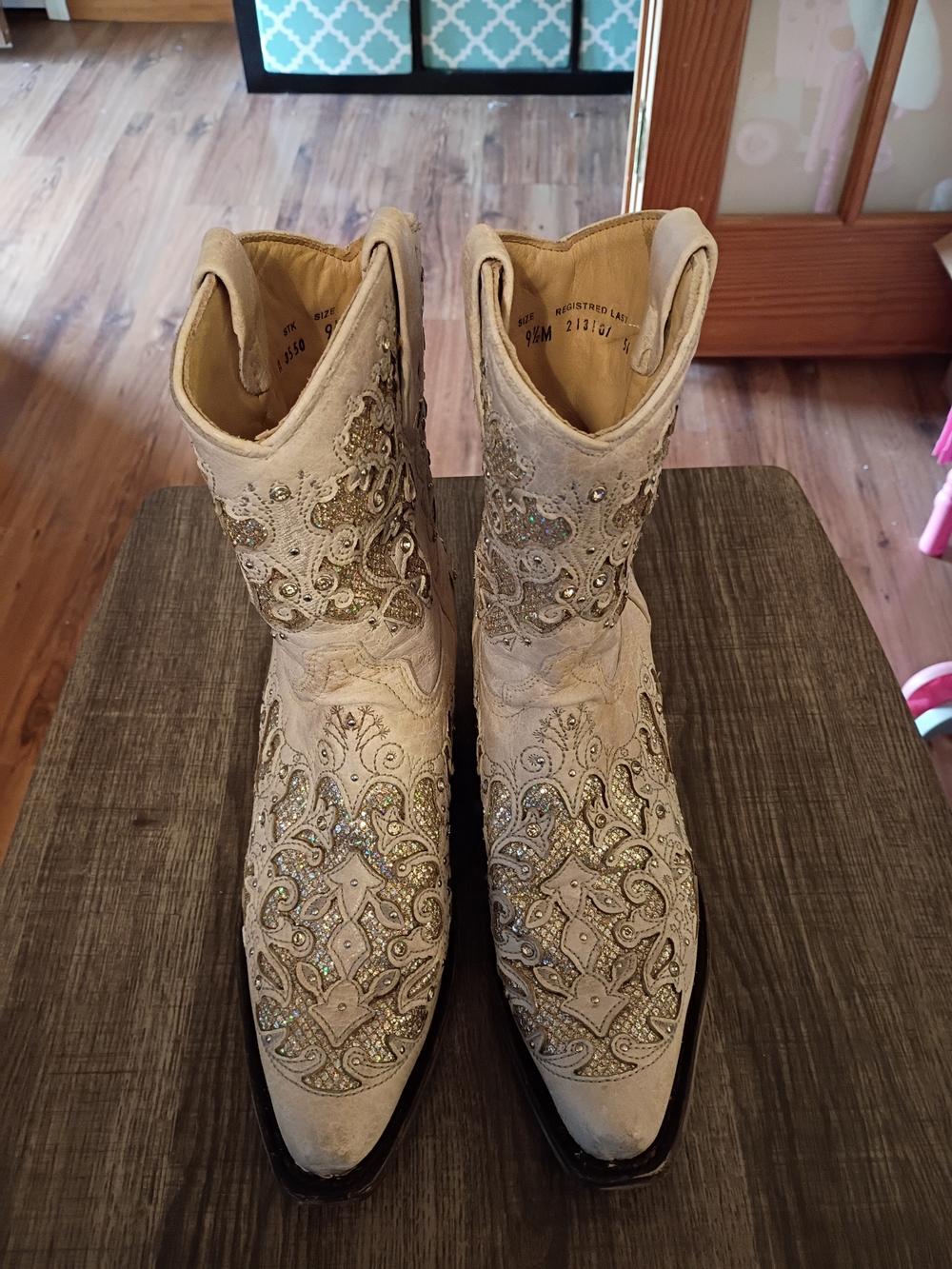 Corral Beige Embellished Western Ankle Boots